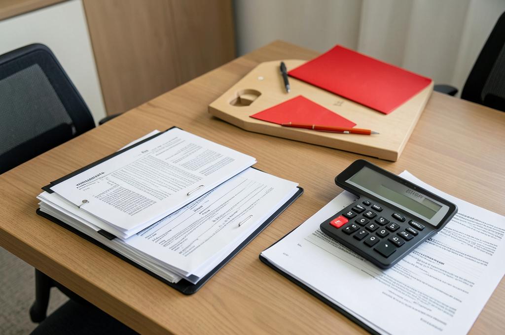 Business documents and calculator on a conference table